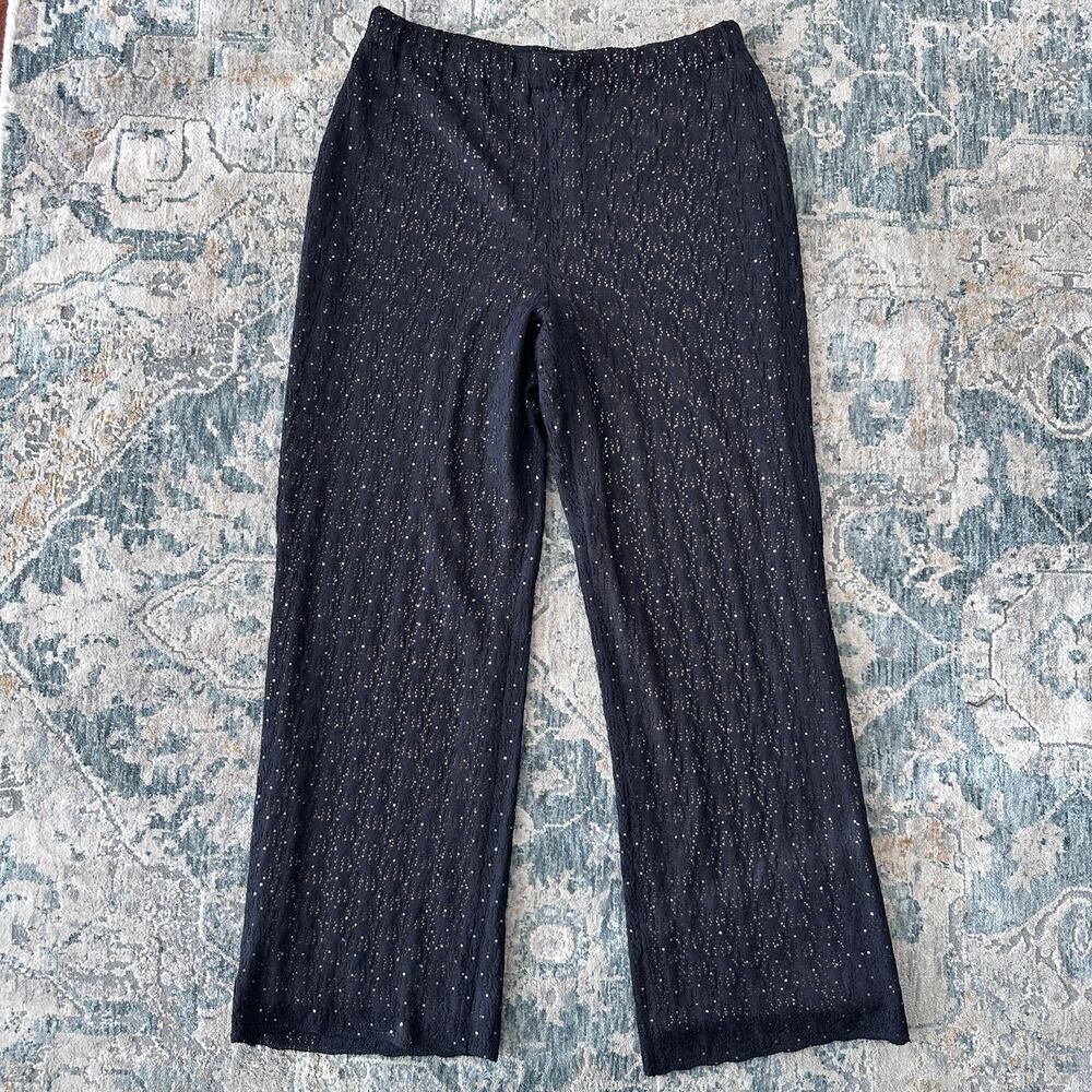 St John Evening Pants Womens 12‎ Crochet Pailette Open Knit  Wide Leg